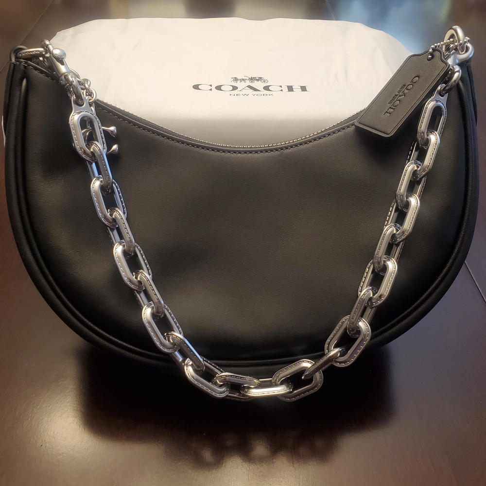 Coach Mira Black Leather Bag with Silver Chain